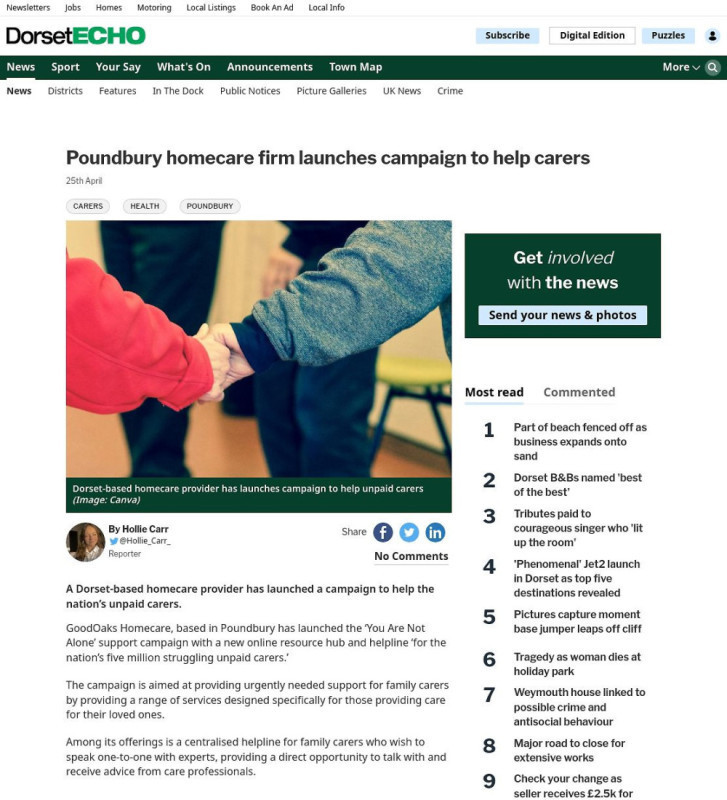 Regional press coverage: Survey finds local unpaid carers struggling to meet their own basic needs