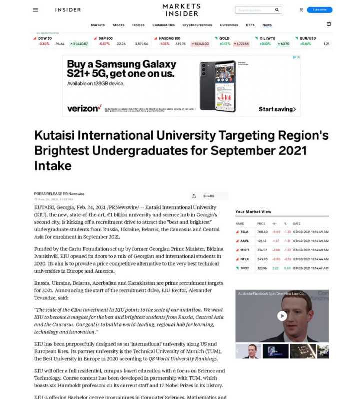 Kutaisi International University featured in Business Insider