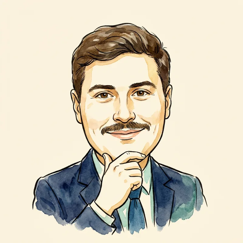 Watercolour cartoon portrait of Deputy Tom Rylatt